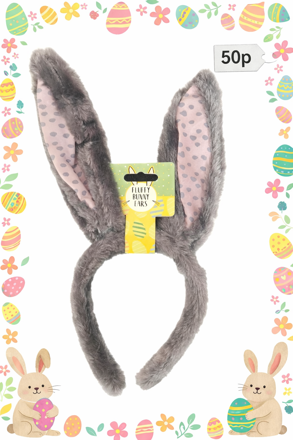 Grey Fluffy Easter Bunny Ears Singluar